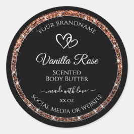 黒とバラの金ゴールドグリッターフレーム製品ラベル ラウンドシール