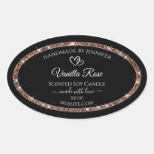 黒とバラの金ゴールドグリッターフレーム製品ラベル 楕円形シール (正面)