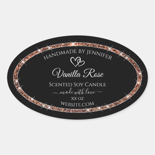 黒とバラの金ゴールドグリッターフレーム製品ラベル 楕円形シール (正面)