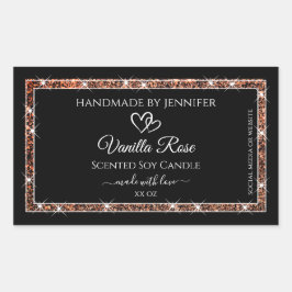 黒とバラの金ゴールドグリッターフレーム製品ラベル 長方形シール