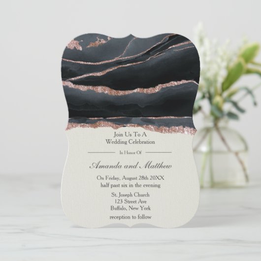 黒とバラの金ゴールドゲート結婚式招待状 (スタンド正面)