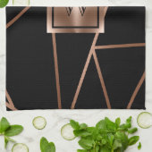 黒とバラの金ゴールド幾何学的 キッチンタオル (折り畳み)