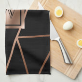 黒とバラの金ゴールド幾何学的 キッチンタオル (四つ折り)