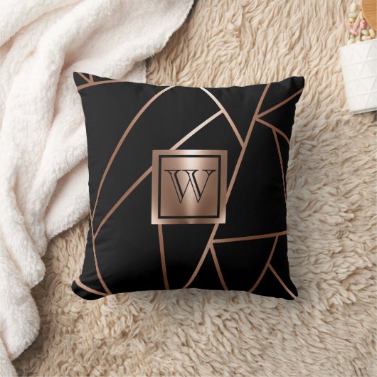 黒とバラの金ゴールド幾何学的 クッション (ブランケット)