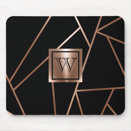 黒とバラの金ゴールド幾何学的 マウスパッド (正面)