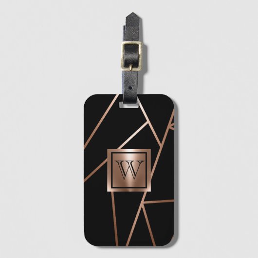 黒とバラの金ゴールド幾何学的 ラゲッジタグ (正面縦)