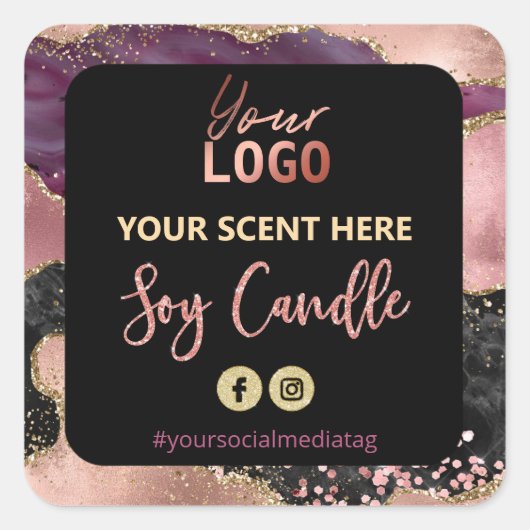 黒とバラの金ゴールド揚げ大豆キャンドルラベル スクエアシール (正面)