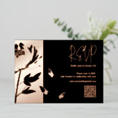 黒とバラの金ゴールド牡丹QRコードウェディングRSVP 箔シーズンカード (立ち正面)