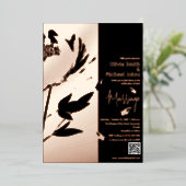 黒とバラの金ゴールド牡丹QRコード招待状 箔シーズンカード (立ち正面)