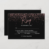黒とバラの金ゴールド結婚グリッター 出欠カード (正面/裏面)