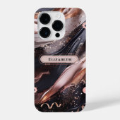 黒とバラの金ゴールド背景パーソナライズされたデザイン iPhoneケース (裏面)