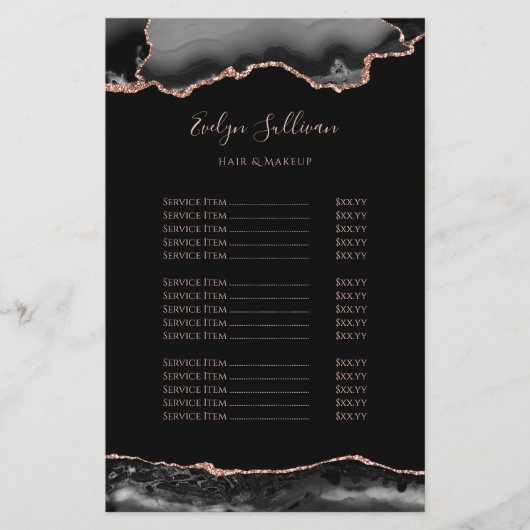 黒とバラの金ゴールド集計の価格リストのフライヤー チラシ (正面)