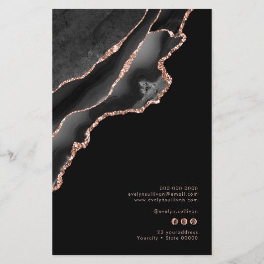 黒とバラの金ゴールド集計の価格リストのフライヤー チラシ (裏面)