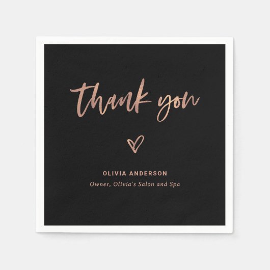 黒とバラ金ゴールドスクリプトとハート | サンキュー スタンダードカクテルナプキン (正面)
