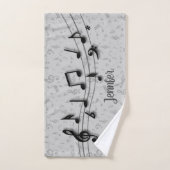 黒とパーソナライズされたグレーの音楽ノート バスタオルセット (ハンドタオル)