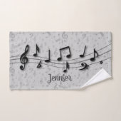 黒とパーソナライズされたグレーの音楽ノート バスタオルセット (ハンドタオル)