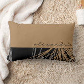 黒とパーソナライズされたタンの抽象芸術リボン ランバークッション (ブランケット)