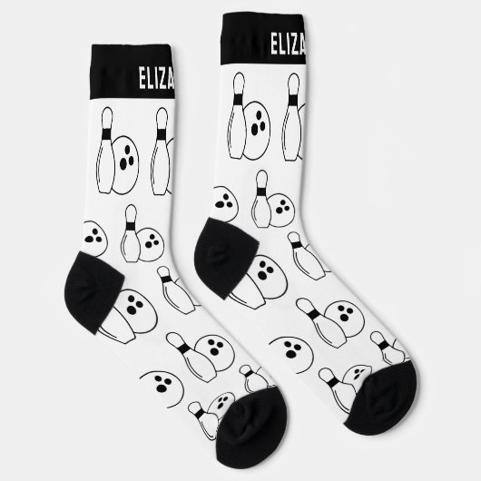 黒とパーソナライズされた白のボーリングソックス（名前あり） ソックス (右)
