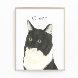 黒とパーソナライズされた白のラガムフフィンキャットアート フォトプリント           