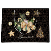 黒とパーソナライズされた金ゴールドのクリスマスプレゼントのラップ ラージペーパーバッグ (正面)