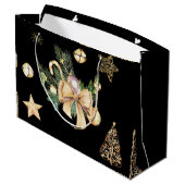 黒とパーソナライズされた金ゴールドのクリスマスプレゼントのラップ ラージペーパーバッグ (裏面アングル)