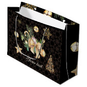 黒とパーソナライズされた金ゴールドのクリスマスプレゼントのラップ ラージペーパーバッグ (正面アングル)