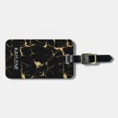 黒とパーソナライズされた金ゴールドの大理石ラゲージタグ ラゲッジタグ (正面横)
