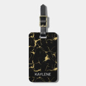 黒とパーソナライズされた金ゴールドの大理石ラゲージタグ ラゲッジタグ (正面縦)