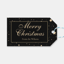 黒とパーソナライズされた金ゴールドの星空の夜のクリスマス ギフトタグ