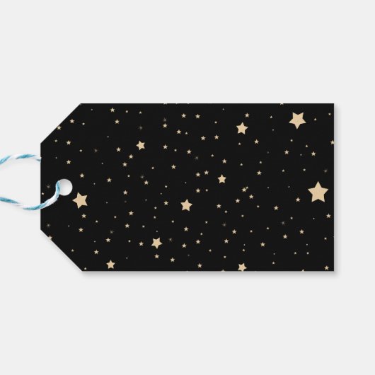 黒とパーソナライズされた金ゴールドの星空の夜のクリスマス ギフトタグ (裏面横)
