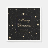 黒とパーソナライズされた金ゴールドの星空の夜のクリスマス スタンダードカクテルナプキン (正面)