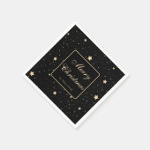 黒とパーソナライズされた金ゴールドの星空の夜のクリスマス スタンダードカクテルナプキン (角)