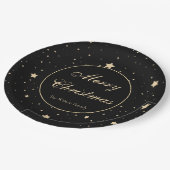 黒とパーソナライズされた金ゴールドの星空の夜のクリスマス ペーパープレート (アングル)