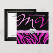 黒とピンエレガントクのゼブラが40日目にハッピー 招待状 (正面/裏面)