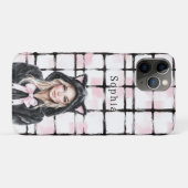 黒とピンクと白のチェックストライプの金髪子猫 Case-Mate iPhoneケース (裏面(横))
