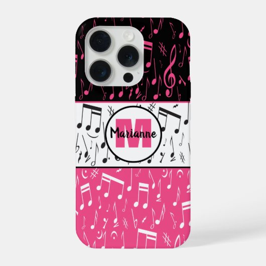 黒とピンクと白の音符 iPhoneケース (裏面)