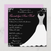 黒とピンクのウェディングドレス ブライダルシャワー 招待状 (正面/裏面)