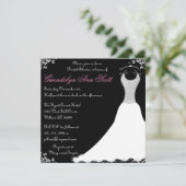 黒とピンクのウェディングドレス ブライダルシャワー 招待状 (スタンド正面)