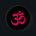 黒とピンクのオムシンボル 缶バッジ<br><div class="desc">黒いシンプル背景に対する明るいピンクのom記号。もし文字を追加しパーソナライズされたたい場合は、フォントコードFF0066を試す。</div>