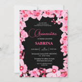 黒とピンクのガーリーさくらんぼブロッサムキンセアニェラ 招待状 (正面)