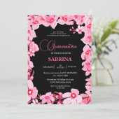 黒とピンクのガーリーさくらんぼブロッサムキンセアニェラ 招待状 (スタンド正面)