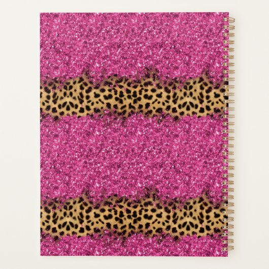 黒とピンクのキラキラしたヒョウの動物の皮膚パターン プランナー手帳 (裏面)