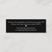 黒とピンクのグリッターシックなブラシストロークありがとう スキニー名刺 (裏面)