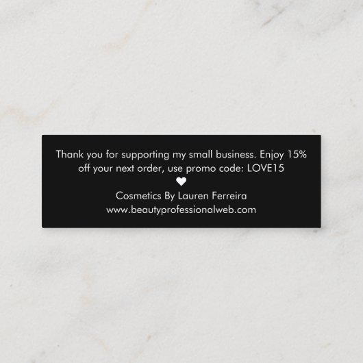 黒とピンクのグリッターシックなブラシストロークありがとう スキニー名刺 (裏面)