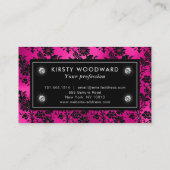 黒とピンクのグリッター花グラムパターン 名刺 (裏面)