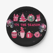 黒とピンクのゴシックのクリスマス紙プレート ペーパープレート (正面)