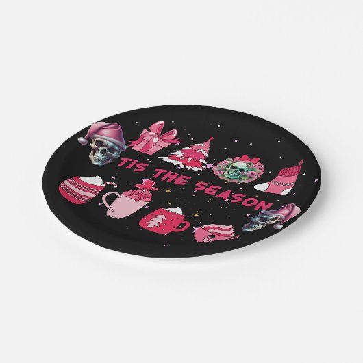 黒とピンクのゴシックのクリスマス紙プレート ペーパープレート (アングル)