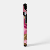 黒とピンクのゴールドアゲート iPhone 15ケース (左側面)