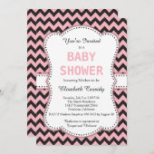 黒とピンクのシェブロン、ベビーシャワー 招待状 (正面/裏面)