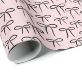 黒とピンクのシンプル弓パターン ラッピングペーパー (ロールコーナー)